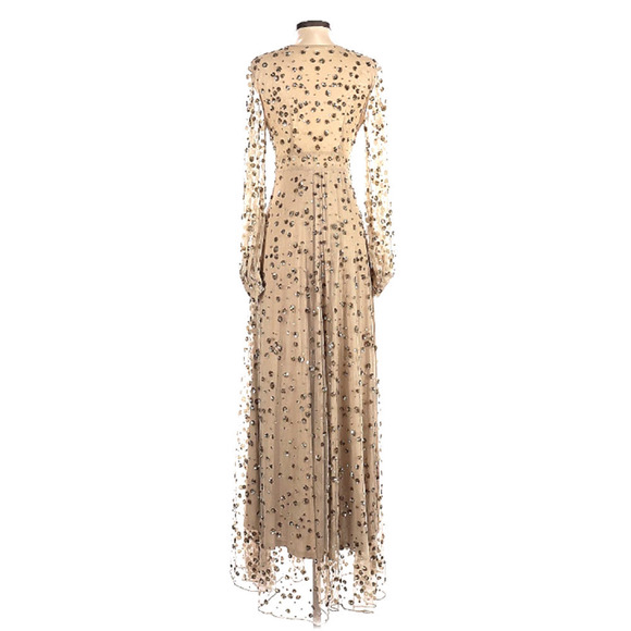 LoveShackFancy Maxi Gown Gold Nude Sequin-Embellished Tulle Janet Dress Sz 0 - Picture 10 of 12